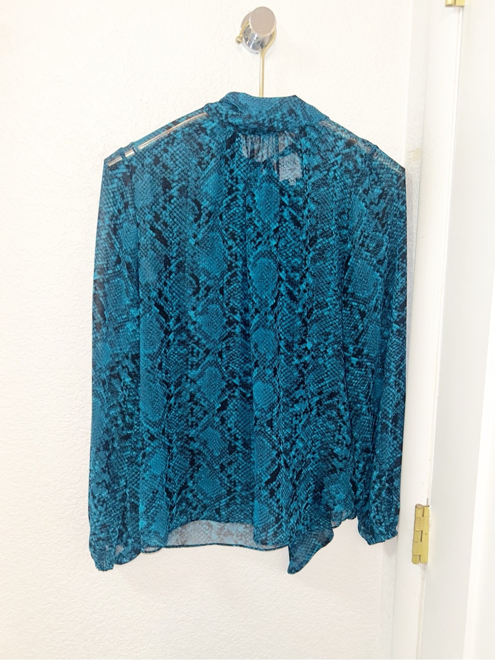 MISA Los Angeles The Lulu Sheer Animal Print LongSleeve Neck Tie Blouse SZ: XS